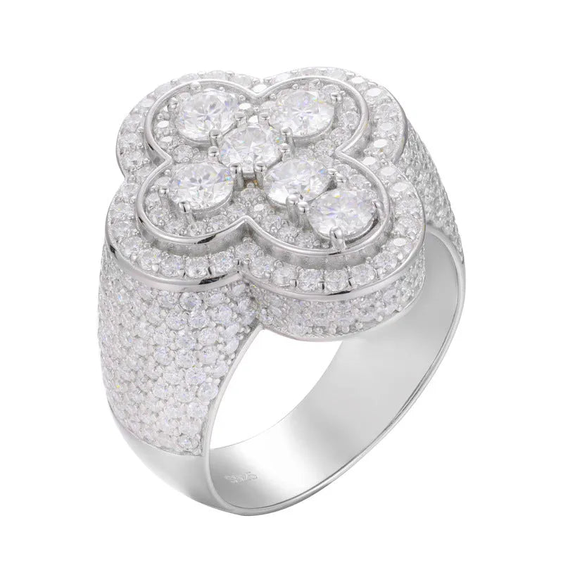 S925 VVS Moissanite Ice Plum Blossom Cross Ring