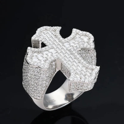 S925 VVS Moissanite Cross T Square Ice Ring
