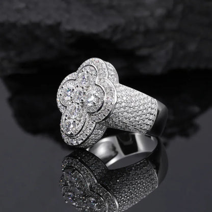 S925 VVS Moissanite Ice Plum Blossom Cross Ring