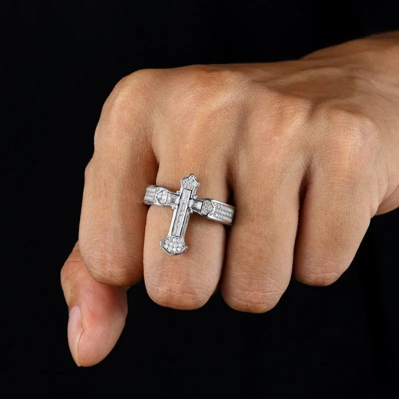 S925 VVS Moissanite ice Cross T Shape Ring