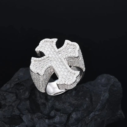 S925 VVS Moissanite Cross T Square Ice Ring