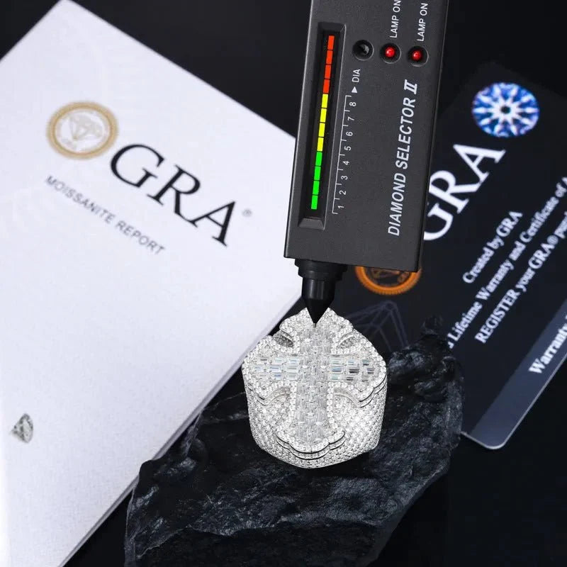S925 VVS Moissanite T-Frame Men's Hip-Hop Ring