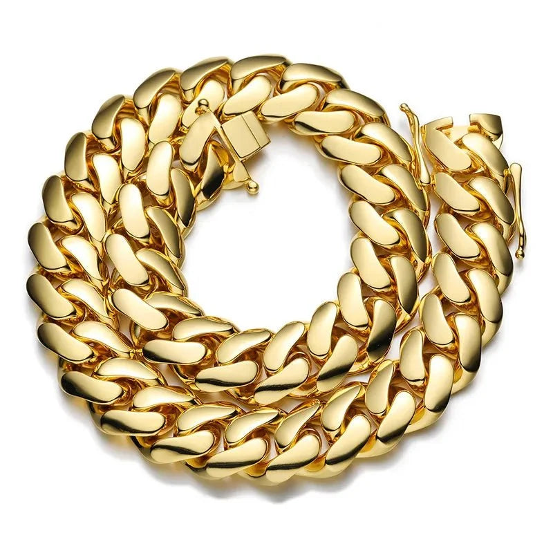 18K Gold-Plated Cuban Chain Copper Gold-Plated Butterfly Clasp Necklace 10/12/14/16/18/20/22MM