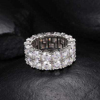S925 VVS Moissanite Double Row Simple Ring