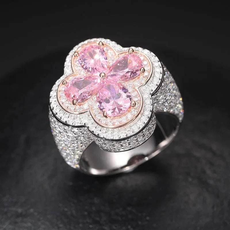 S925 VVS Moissanite Super Flash Diamond Pink Gold Ring
