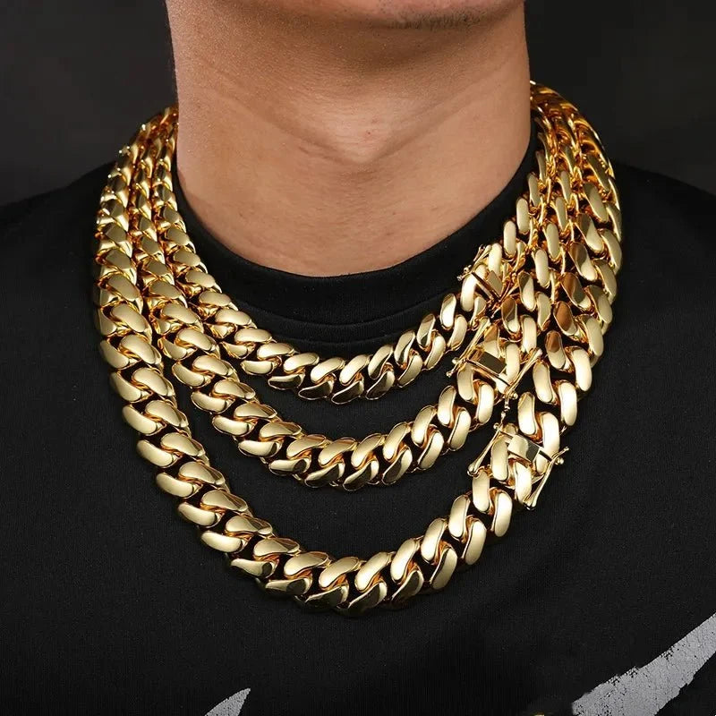 18K Gold-Plated Cuban Chain Copper Gold-Plated Butterfly Clasp Necklace 10/12/14/16/18/20/22MM