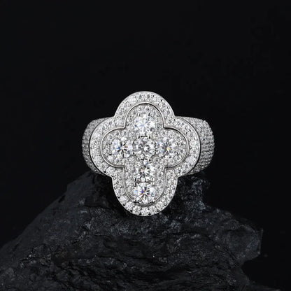 S925 VVS Moissanite Ice Plum Blossom Cross Ring