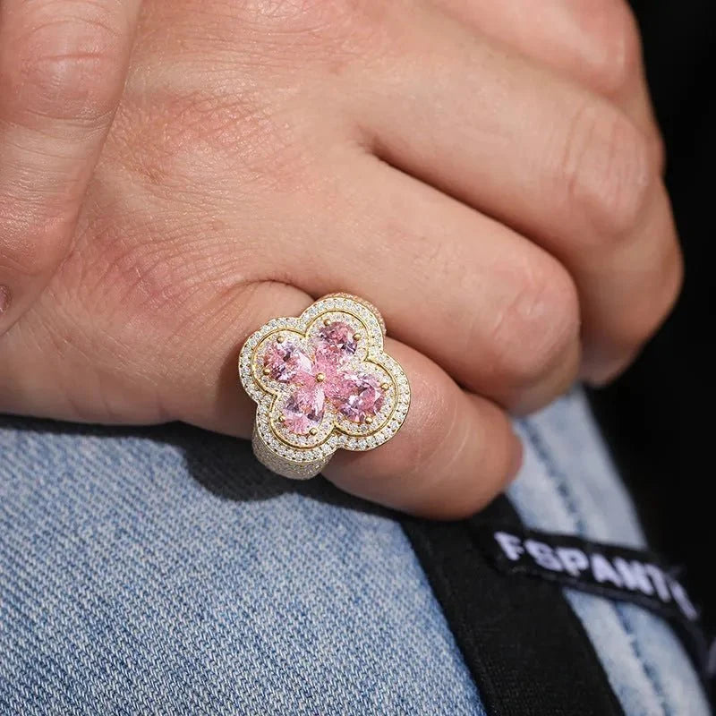 S925 VVS Moissanite Super Flash Diamond Pink Gold Ring