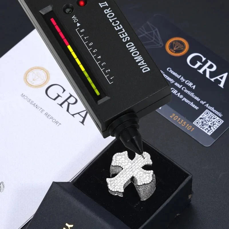 S925 VVS Moissanite Cross T Square Ice Ring