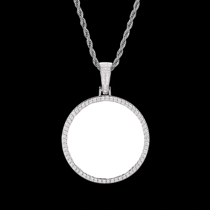 Photo Custom Round Pendant in White Gold - 45mm
