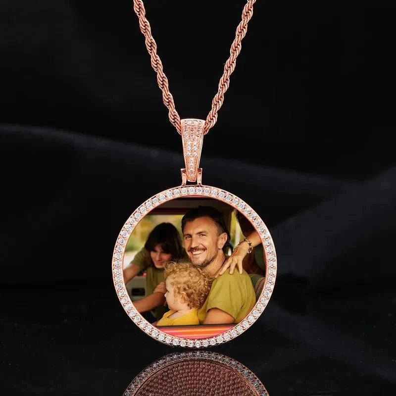 Photo Custom Round Pendant in White Gold - 45mm