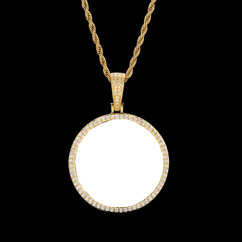 Photo Custom Round Pendant in Yellow Gold - 45mm
