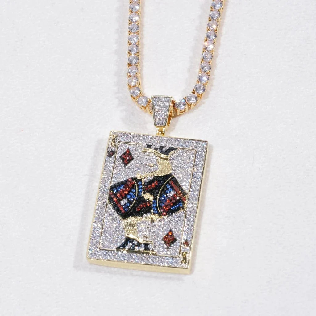 Poker King Iced Necklace In Yello Gold