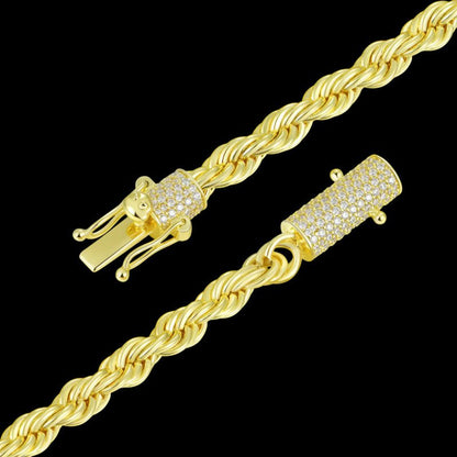 Moissanite Rope Chain Iced Clasp in Yellow Gold - 6mm