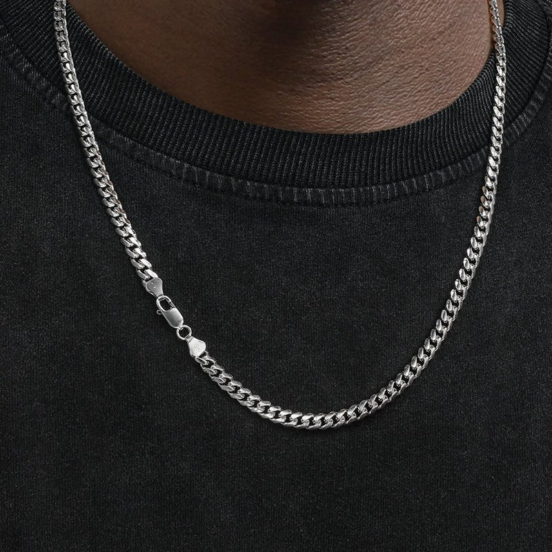 S925 Cuban Chain Necklace in White Gold - 3mm/4mm/5mm
