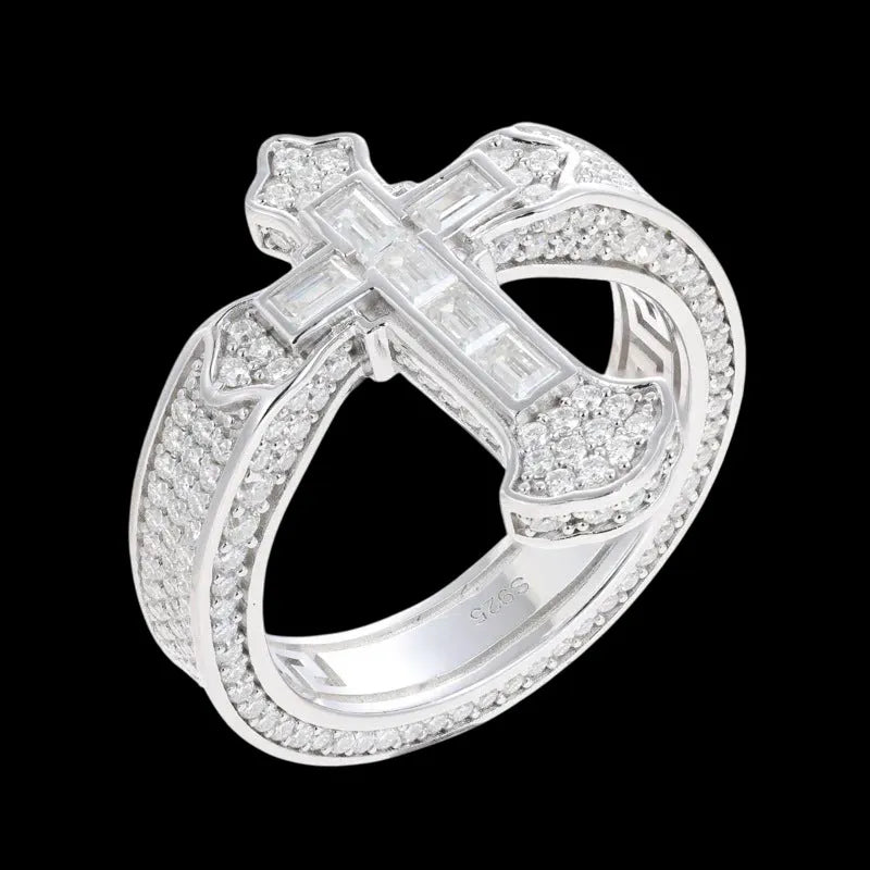S925 VVS Moissanite ice Cross T Shape Ring