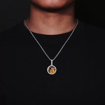 18k Gold Small Custom Photo Micro-Set Round Pendant - 25mm