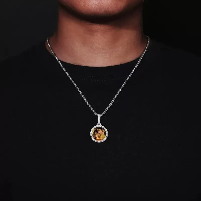 18k Gold Small Custom Photo Micro-Set Round Pendant - 25mm
