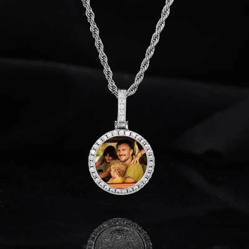 18k Gold Small Custom Photo Micro-Set Round Pendant - 25mm