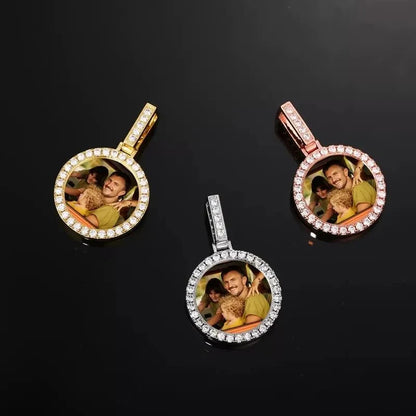 18k Gold Small Custom Photo Micro-Set Round Pendant - 25mm