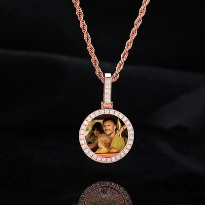 18k Gold Small Custom Photo Micro-Set Round Pendant - 25mm