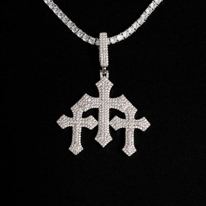 Triple Faithful Cross Pendant in White Gold
