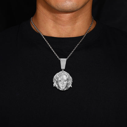 AURXYA Iced Queen Portrait Pendant with CZ Tennis Chain