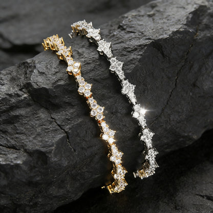 AURXYA Iced Floral Cross Tennis Bracelet