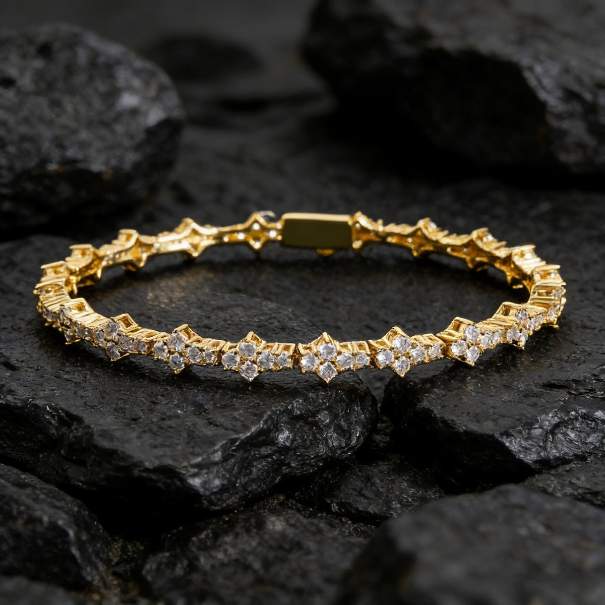 AURXYA Iced Floral Cross Tennis Bracelet