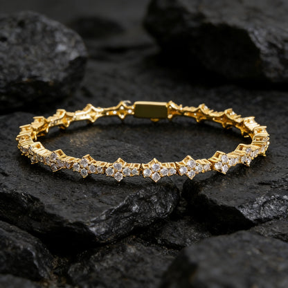 AURXYA Iced Floral Cross Tennis Bracelet