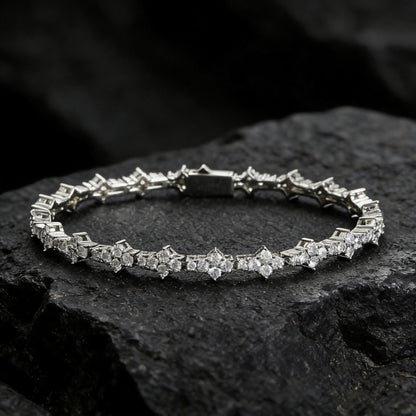 AURXYA Iced Floral Cross Tennis Bracelet