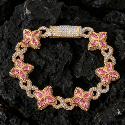 AURXYA Iced Clover Infinity Cuban Bracelet