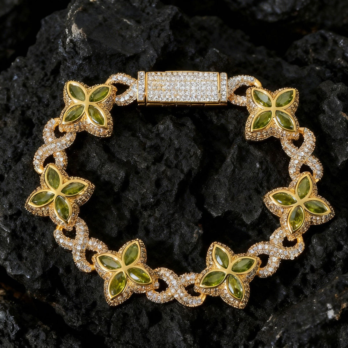 AURXYA Iced Clover Infinity Cuban Bracelet