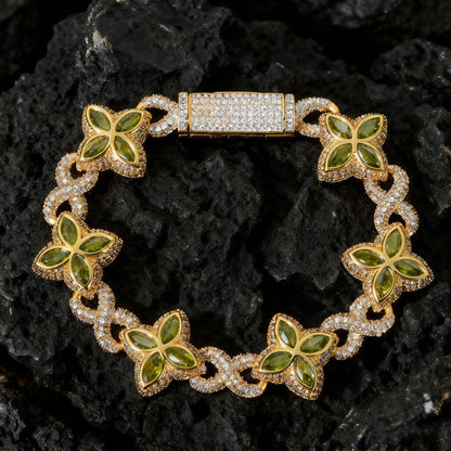 AURXYA Iced Clover Infinity Cuban Bracelet