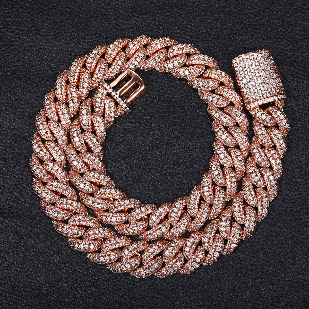 AURXYA Iced Bubble Cuban Chain in Rose Gold – 15MM/18MM