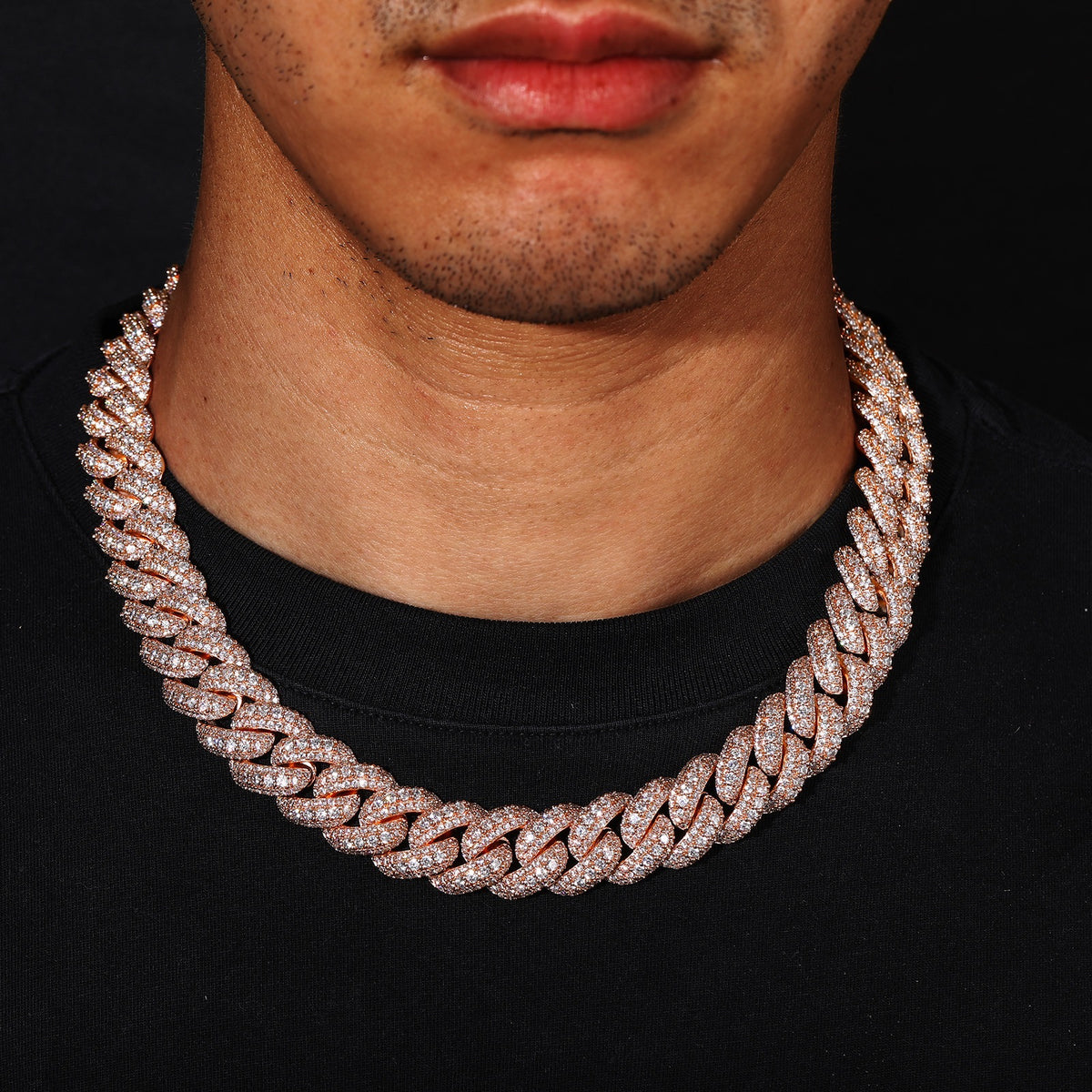 AURXYA Iced Bubble Cuban Chain in Rose Gold – 15MM/18MM
