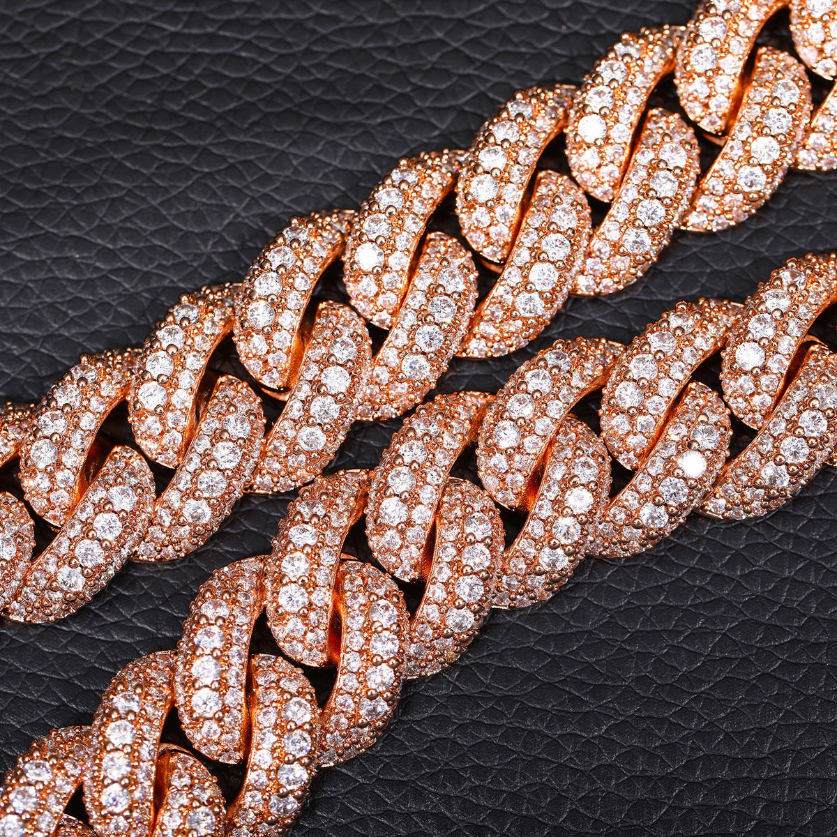 AURXYA Iced Bubble Cuban Chain in Rose Gold – 15MM/18MM