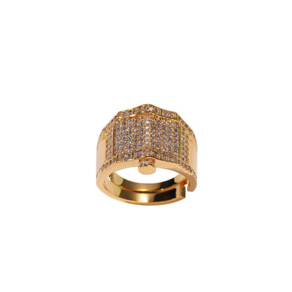 Adjustable Full Diamond Hip-Hop Ring in 18K Gold Plating