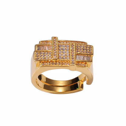 Adjustable Geometric Square and Circle Men's Ring in 18K Gold