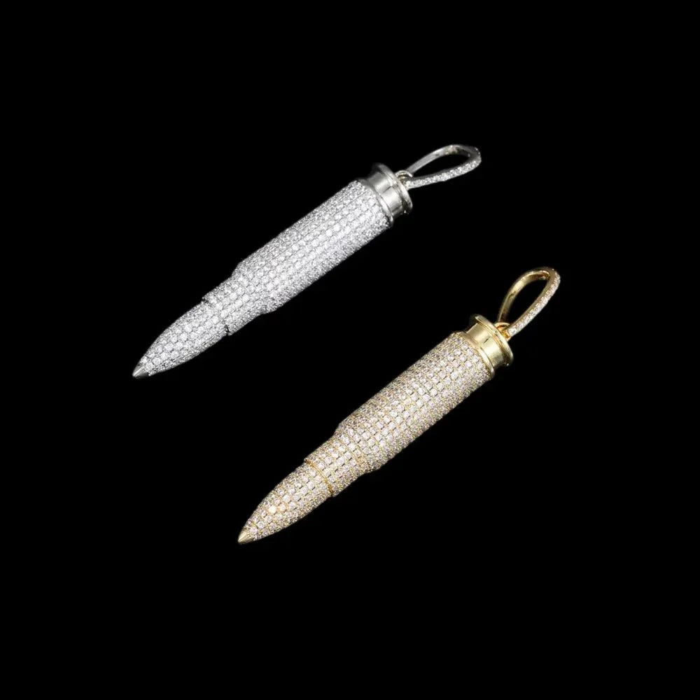 AK47 - Diamond 7.62mm Bullet-Shape Pendant in Yellow Gold - 8mm
