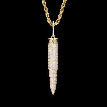 AK47 - Diamond 7.62mm Bullet-Shape Pendant in Yellow Gold - 8mm