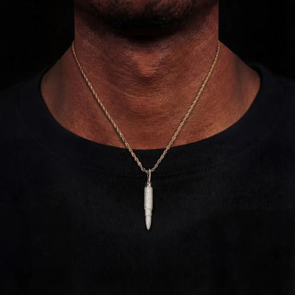 AK47 - Diamond 7.62mm Bullet-Shape Pendant in White Gold - 8mm