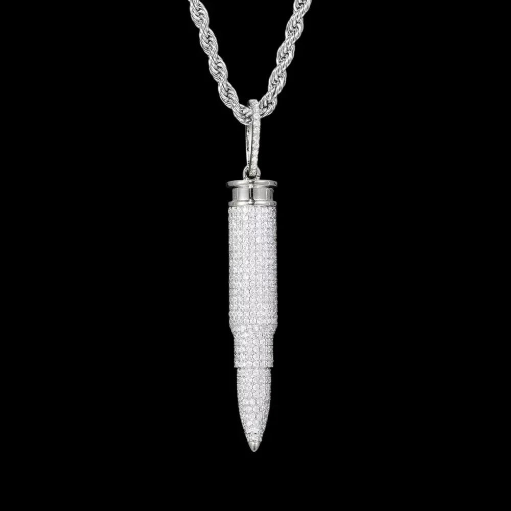 AK47 - Diamond 7.62mm Bullet-Shape Pendant in Yellow Gold - 8mm
