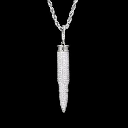 AK47 - Diamond 7.62mm Bullet-Shape Pendant in White Gold - 8mm