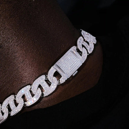 Baguette Chain Link Necklace in White Gold - 15mm