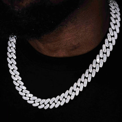 Baguette Cuban Link Chain in White Gold - 16mm