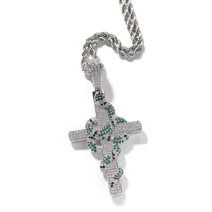 Blue Coral Snake Cross Pendant Necklace