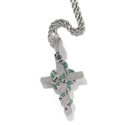 Blue Coral Snake Cross Pendant Necklace
