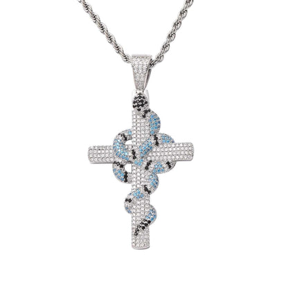 Blue Coral Snake Cross Pendant Necklace