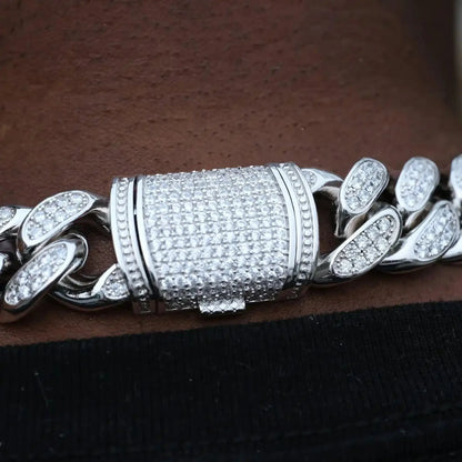 Box Clasp Iced Cuban Link Chain in White Gold - 19mm